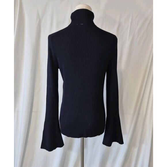 Anthropologie Moth Dark Navy Blue Ribbed Flare Sleeve Turtleneck Sweater Small - Picture 6 of 7